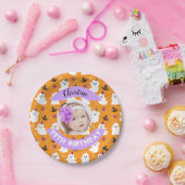 Aangepaste foto Oranje Halloween Ghost Birthday Pa Papieren Bordje (Feest)