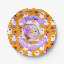 Aangepaste foto Oranje Halloween Ghost Birthday Pa