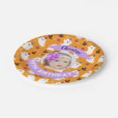 Aangepaste foto Oranje Halloween Ghost Birthday Pa Papieren Bordje (Gekanteld)