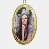 Aangepaste foto Ovaal Gouden folie Effect Kerstmis Keramisch Ornament (Links)