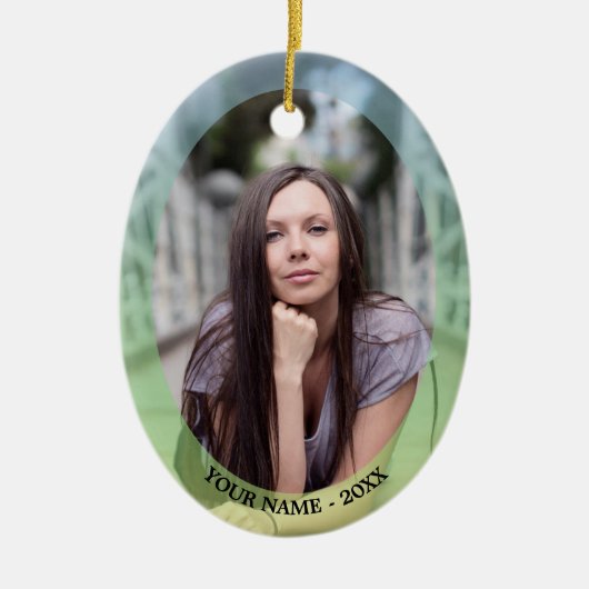 Aangepaste foto Ovale pastel Lijst Kerstversiering Keramisch Ornament (Voorkant)