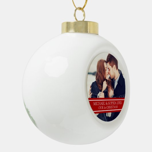 Aangepaste foto-paar eerste kerstversiering keramische bal ornament (Links)