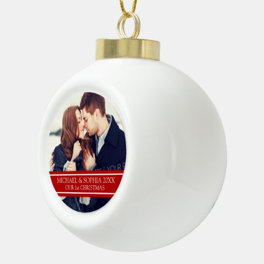 Aangepaste foto-paar eerste kerstversiering keramische bal ornament (Rechts)