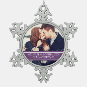 Aangepaste foto-paar eerste kerstversiering tin sneeuwvlok ornament