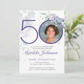 Aangepaste foto Paarse Bloemen Verrassing 50ste Ve Kaart (Staand voorkant)