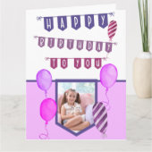 Aangepaste foto Paarse Bunting en ballonnen Verjaa Kaart (Voorkant)