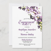 Aangepaste foto Paarse Floral Engagement Party Kaart (Voorkant)