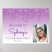 Aangepaste Foto Paarse Glitter 21e Verjaardag Welk Poster (Voorkant)