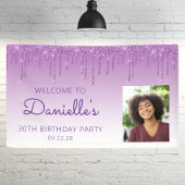 Aangepaste Foto Paarse Glitter Drip 30ste Verjaard Spandoek