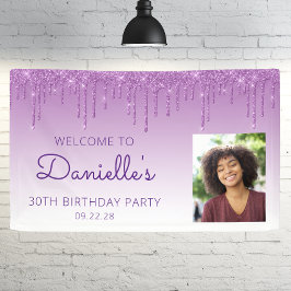 Aangepaste Foto Paarse Glitter Drip 30ste Verjaard Spandoek