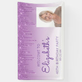 Aangepaste foto Paarse glitter Drip 40th Birthday Spandoek (Verticaal)