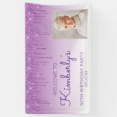 Aangepaste foto Paarse glitter Drip 50th Birthday Spandoek (Verticaal)