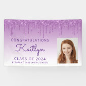 Aangepaste foto Paarse glitter Drip Afstuderen Spandoek (Horizontaal)