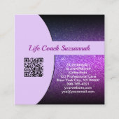 Aangepaste foto Paarse Glitter QR Code Voorzijde Vierkante Visitekaartje (Voorkant)