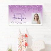 Aangepaste foto paarse glittersluier 21e verjaarda spandoek (Insitu)
