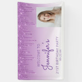 Aangepaste foto paarse glittersluier 21e verjaarda spandoek (Verticaal)