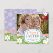 Aangepaste foto-paaskaartjes bloemen en pokadots feestdagenkaart (Voorkant / Achterkant)