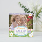 Aangepaste foto-paaskaartjes bloemen en pokadots feestdagenkaart (Staand voorkant)