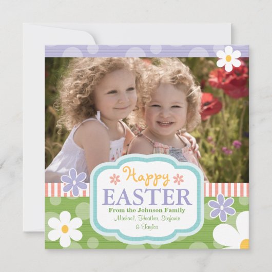 Aangepaste foto-paaskaartjes bloemen en pokadots feestdagenkaart (Voorkant)