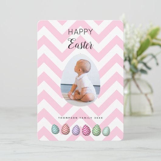 Aangepaste foto paasroze pasta feestdagenkaart (Staand voorkant)
