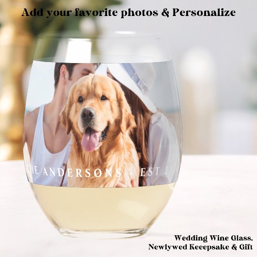 Aangepaste foto Pas getrouwd naam datum moderne br Wijnglas Zonder Voet