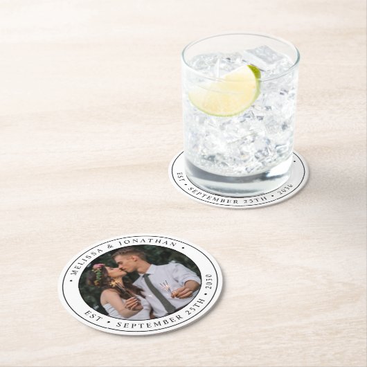Aangepaste foto-Pas getrouwd Paar naam Oost-datum  Ronde Kartonnen Onderzetter (Insitu)