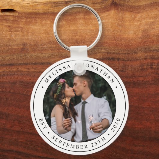 Aangepaste foto-Pas getrouwd Paar naam Oost-datum Sleutelhanger (Voorkant)