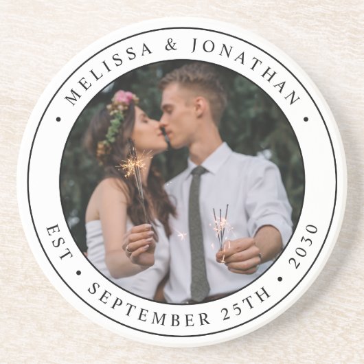 Aangepaste foto-Pas getrouwd Paar naam Oost-datum  Zandsteen Onderzetter (Voorkant)