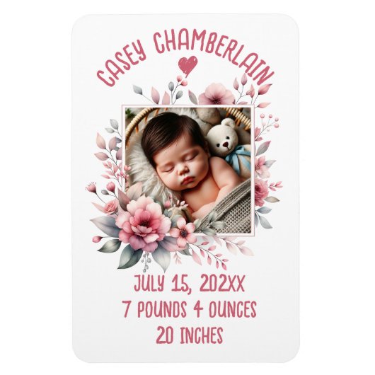 Aangepaste foto Pasgeboren baby waterverf Bloemen Magneet (Verticaal)
