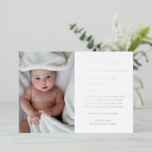 Aangepaste foto pasgeboren schattige eenvoudige ha folie uitnodiging (Staand Voorkant)