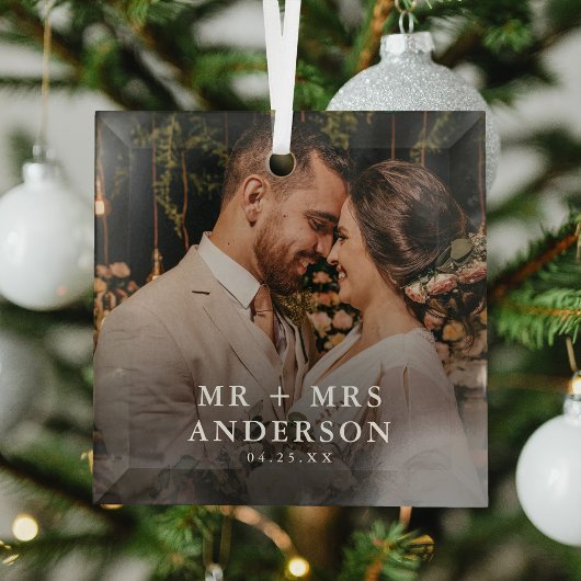 Aangepaste foto pasgetrouwden meneer + mevrouw Ker Glas Ornament