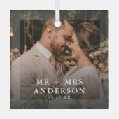 Aangepaste foto pasgetrouwden meneer + mevrouw Ker Glas Ornament (Voorkant)