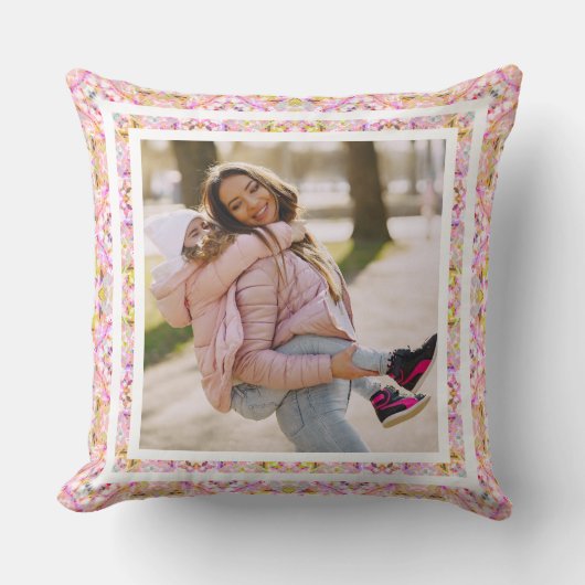 Aangepaste foto Pastel Roze Gelukkig Groen Moederd Kussen (Voorkant)