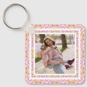 Aangepaste foto Pastel Roze Gelukkig Groen Moederd Sleutelhanger