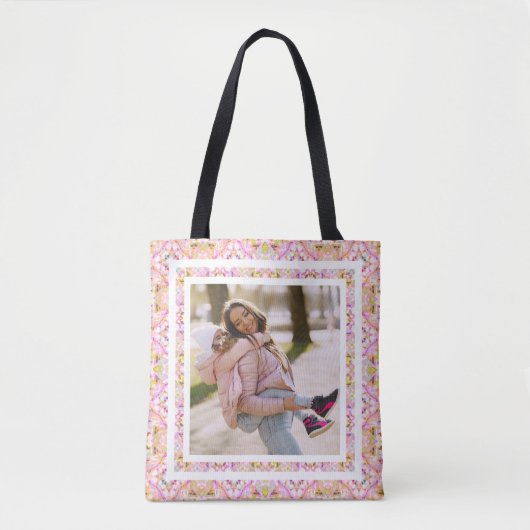 Aangepaste foto Pastel Roze Gelukkig Groen Moederd Tote Bag (Voorkant)