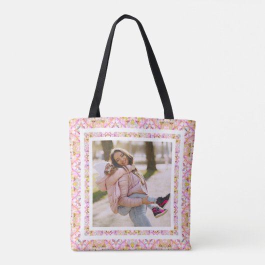 Aangepaste foto Pastel Roze Gelukkig Groen Moederd Tote Bag (Achterkant)