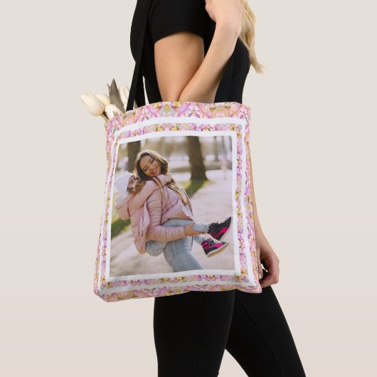Aangepaste foto Pastel Roze Gelukkig Groen Moederd Tote Bag (Dichtbij)