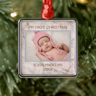 Aangepaste foto pastel roze grijs marmerpatroon metalen ornament