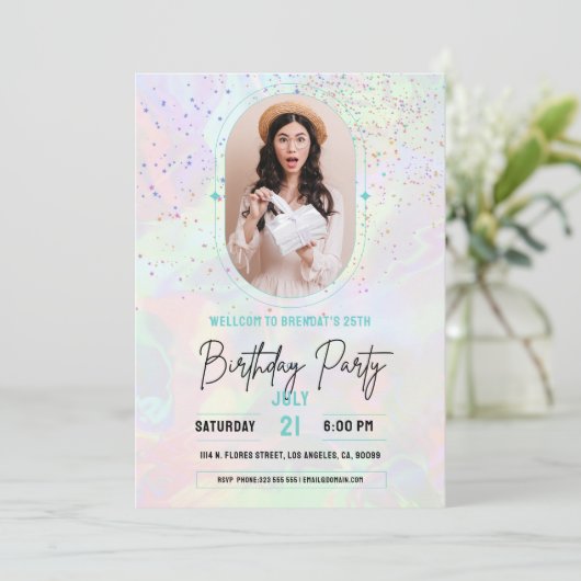 Aangepaste foto pastel verjaardagsfeestje kaart (Staand voorkant)