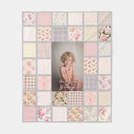 Aangepaste Foto Patchwork Bloemen Granny Fleece Deken (Voorkant)