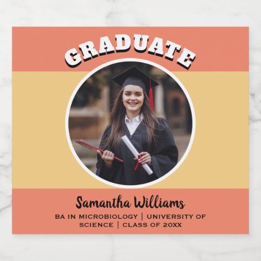 Aangepaste foto Peach Afstuderen Party Drinken Fle Sparkling Wijnetiket (Enkel label)