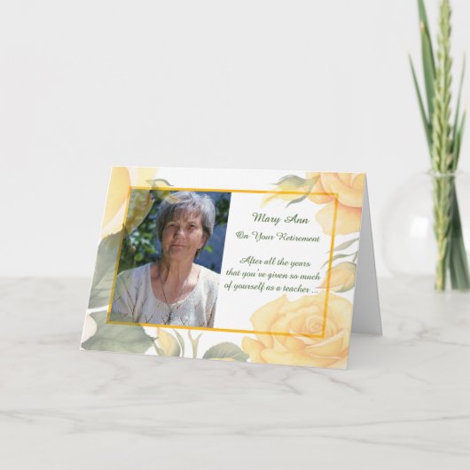 Aangepaste foto pensionering Geel gefeliciteerd Kaart (Voorkant)