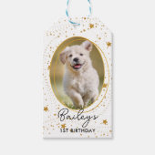Aangepaste foto Pet Dog Birthday Gold Glitter Star Cadeaulabel (Voorkant)
