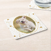 Aangepaste foto Pet Dog Birthday Gold Glitter Star Kartonnen Onderzetters (Schuin)
