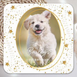 Aangepaste foto Pet Dog Birthday Gold Glitter Star Kartonnen Onderzetters