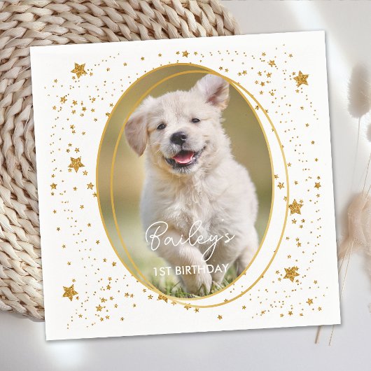 Aangepaste foto Pet Dog Birthday Gold Glitter Star Servet