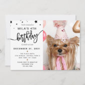 Aangepaste foto Pet Dog Birthday Party Black Kaart (Voorkant)