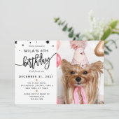 Aangepaste foto Pet Dog Birthday Party Black Kaart (Staand voorkant)