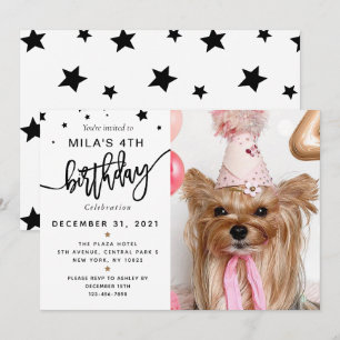 Aangepaste foto Pet Dog Birthday Party Black Kaart