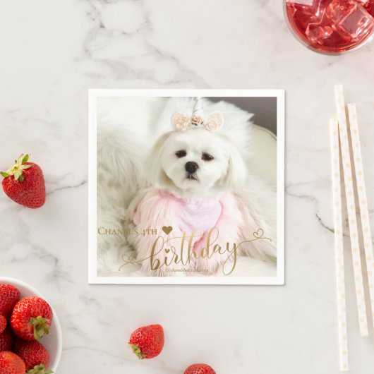 Aangepaste foto Pet Dog Birthday Typografie Gold Servet (Insitu)